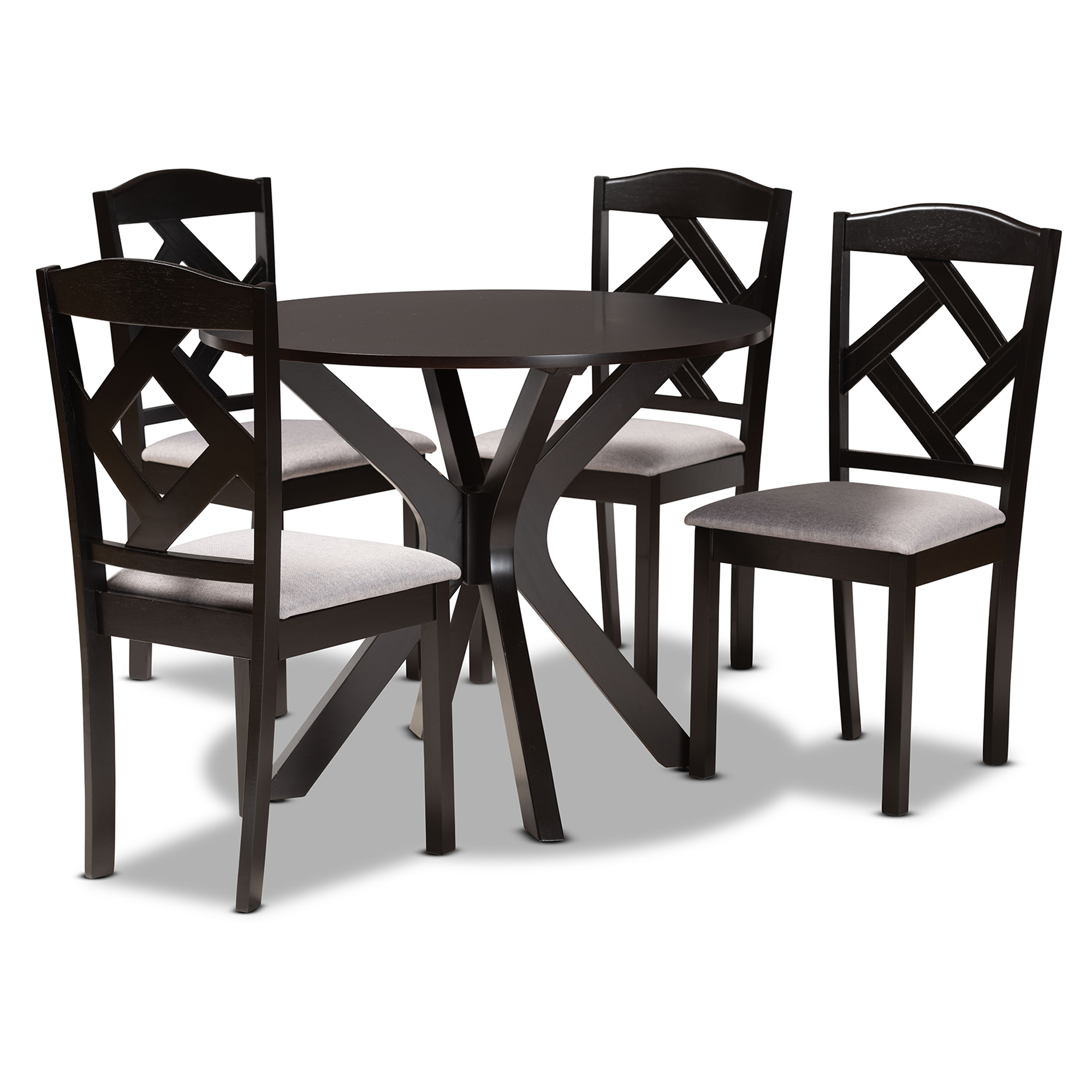 Baxton Studio Carlin Modern Transitional Grey Fabric Upholstered and Dark Brown Finished Wood 5-Piece Dining Set